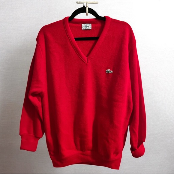 Lacoste Other - Vintage Lacoste V-neck Wool Sweater French Red Mens Size L Made in USA